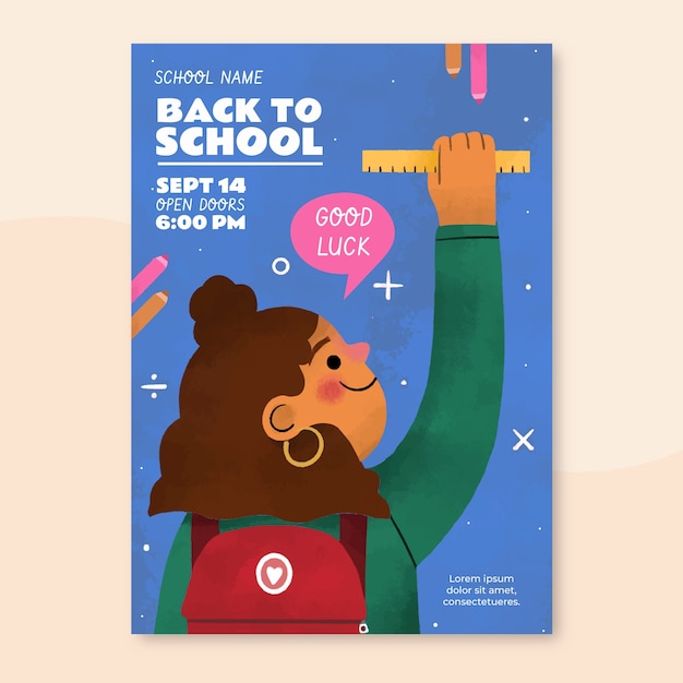 Free vector hand painted vertical flyer template for back to school season