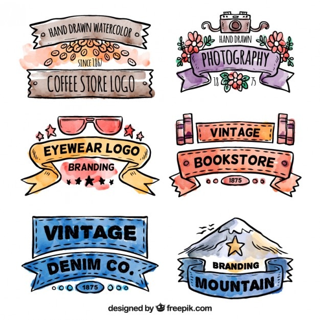 Free vector hand painted vintage logo banners