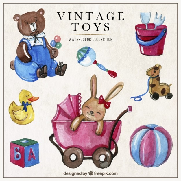 Free vector hand painted vintage toys