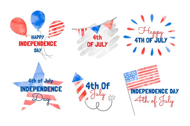 Hand painted watercolor 4th of july - independence day badges collection