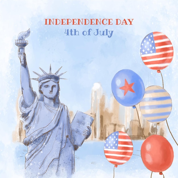 Hand painted watercolor 4th of july - independence day illustration