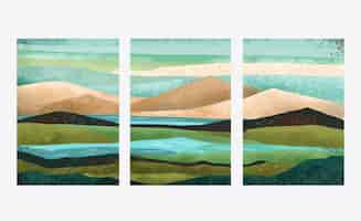 Free vector hand painted watercolor abstract landscape cover collection