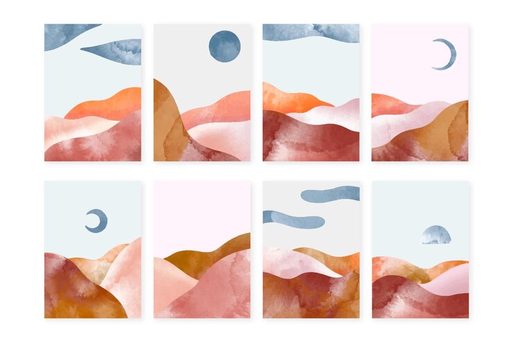 Free Vector hand painted watercolor abstract landscape covers collection