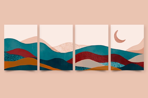 Free vector hand painted watercolor abstract landscape covers collection