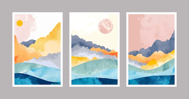 Hand painted watercolor abstract landscape covers collection