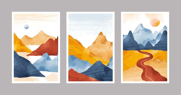 Free vector hand painted watercolor abstract landscape covers