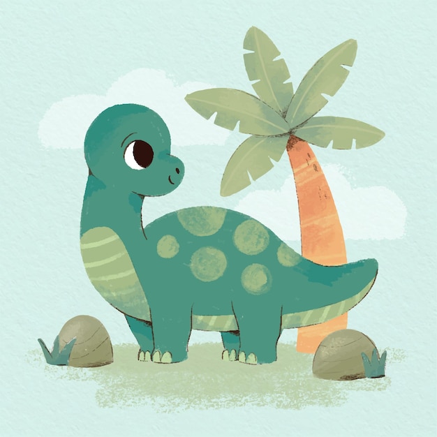 Hand painted watercolor adorable baby dinosaur