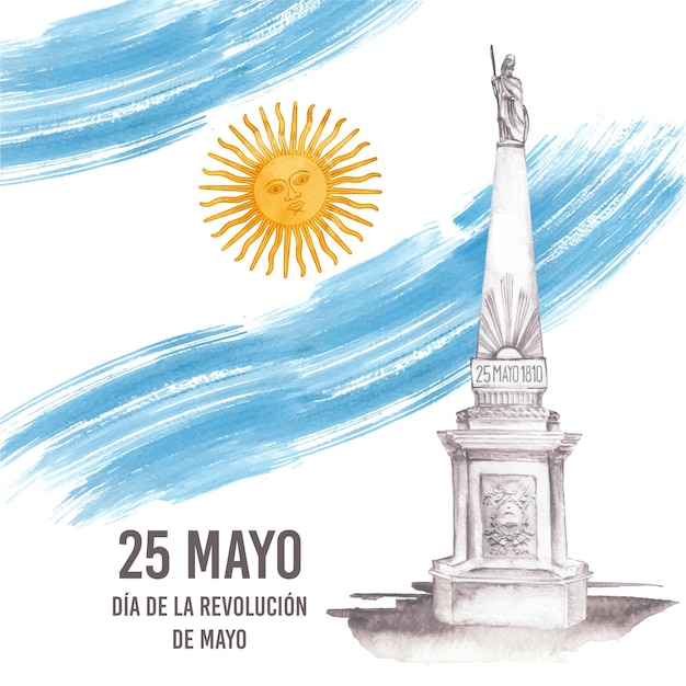 Vettore gratuito illustrazione dipinta a mano ad acquerello argentino dia de la revolucion de mayo