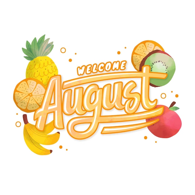 Hand painted watercolor august lettering with fruits