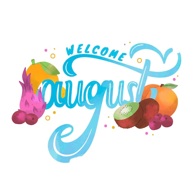 Free vector hand painted watercolor august lettering with fruits