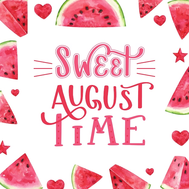 Hand painted watercolor august lettering with fruits