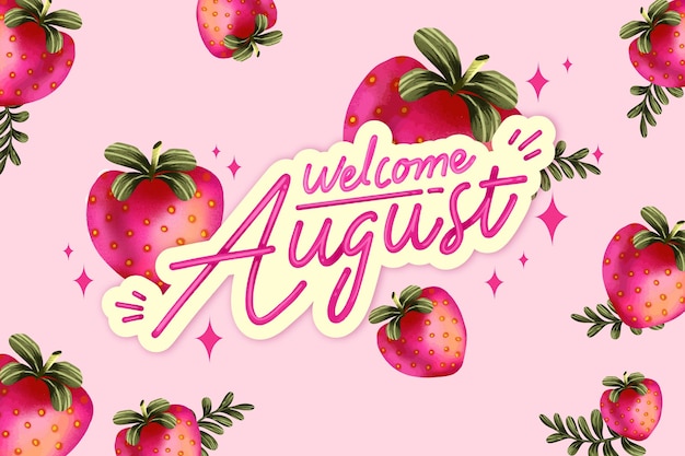 Free vector hand painted watercolor august lettering with fruits