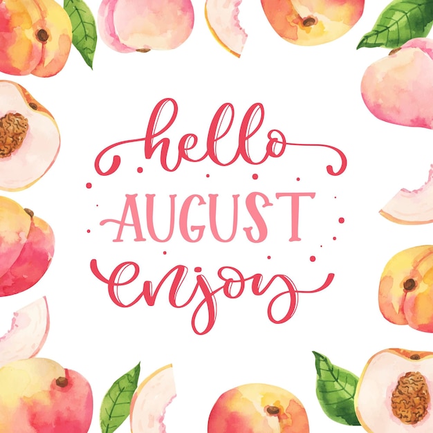 Free vector hand painted watercolor august lettering with fruits