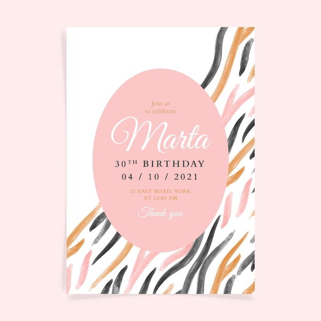 Hand painted watercolor birthday invitation template