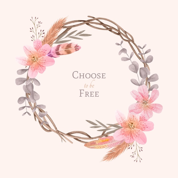 Free vector hand painted watercolor boho frame with flowers