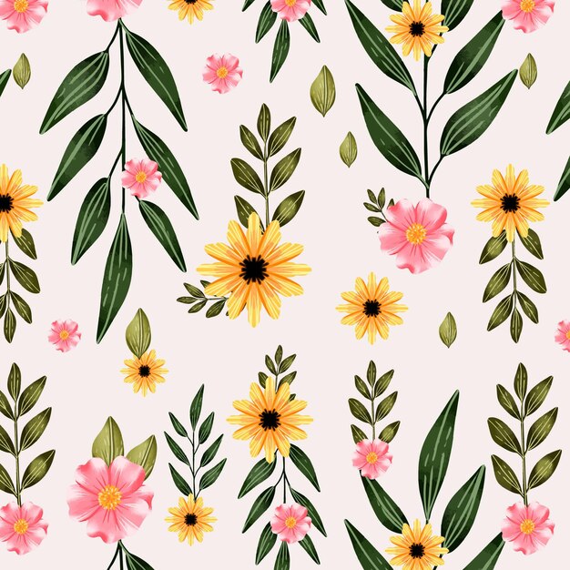 Hand painted watercolor botanical pattern design