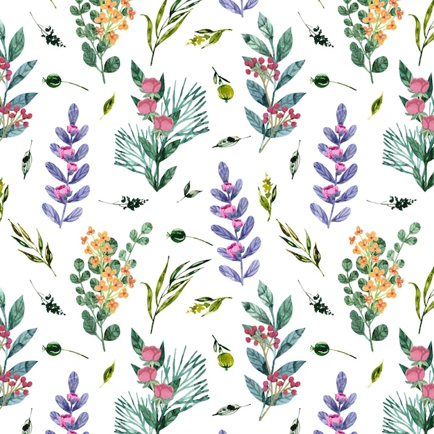 Hand painted watercolor botanical pattern