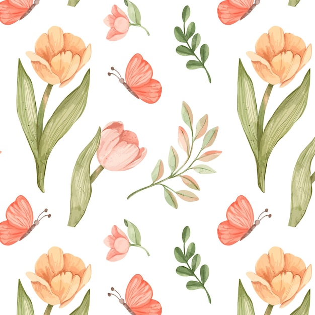 Hand painted watercolor botanical pattern