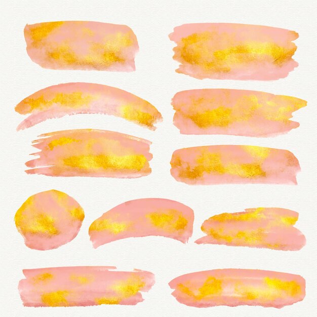 Hand painted watercolor brush strokes collection with gold and glitter