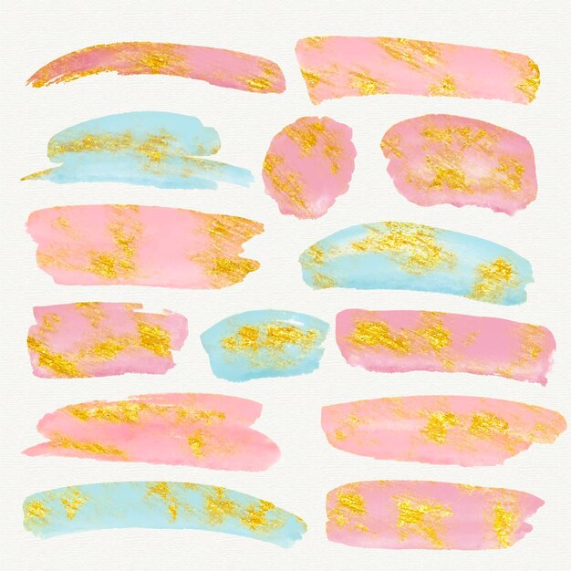 Hand painted watercolor brush strokes collection with gold and glitter
