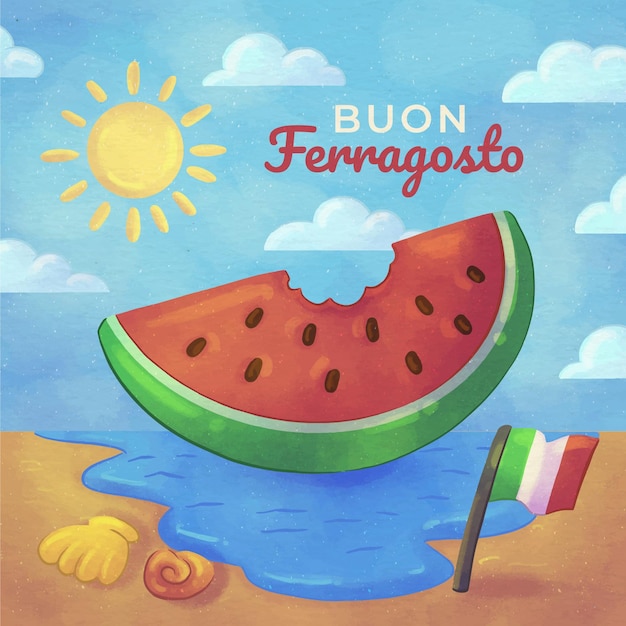 Free vector hand painted watercolor buon ferragosto illustration