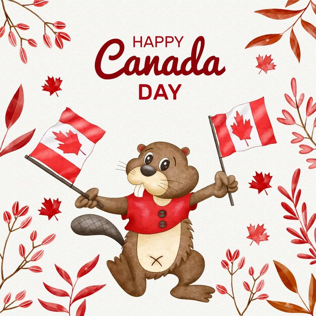 Hand painted watercolor canada day illustration