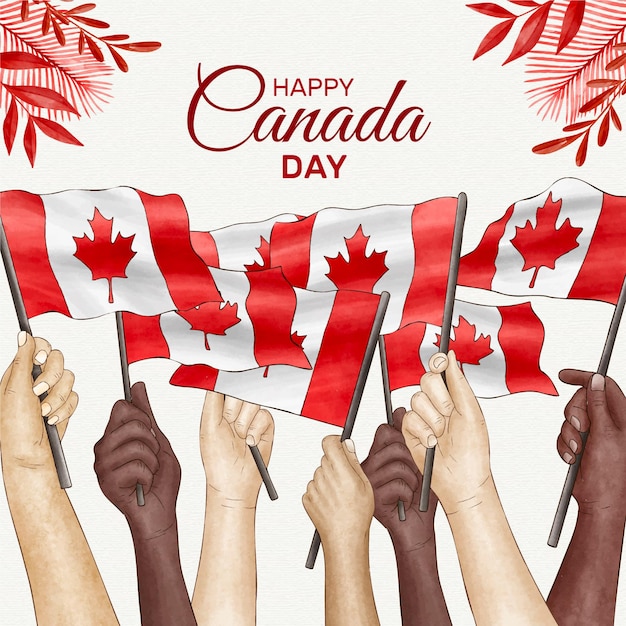 Hand painted watercolor canada day illustration