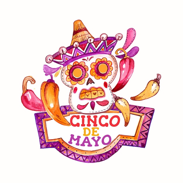 Free vector hand painted watercolor cinco de mayo illustration