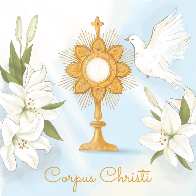 Vettore gratuito illustrazione dell'acquerello del corpus christi dipinto a mano