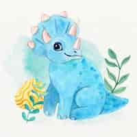 Free vector hand painted watercolor cute baby dinosaur