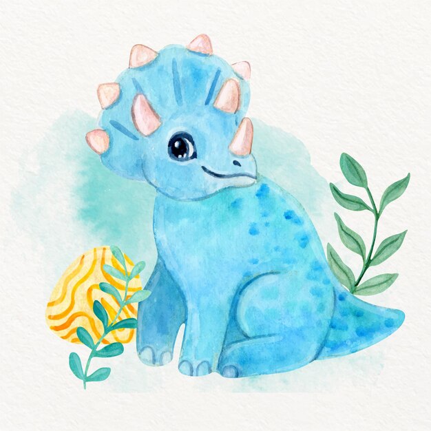 Hand painted watercolor cute baby dinosaur