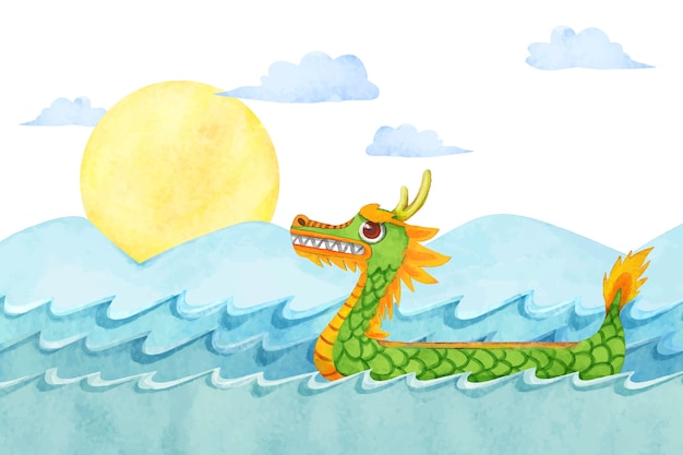 Hand painted watercolor dragon boat background