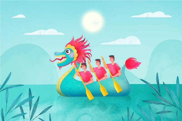 Hand painted watercolor dragon boat background