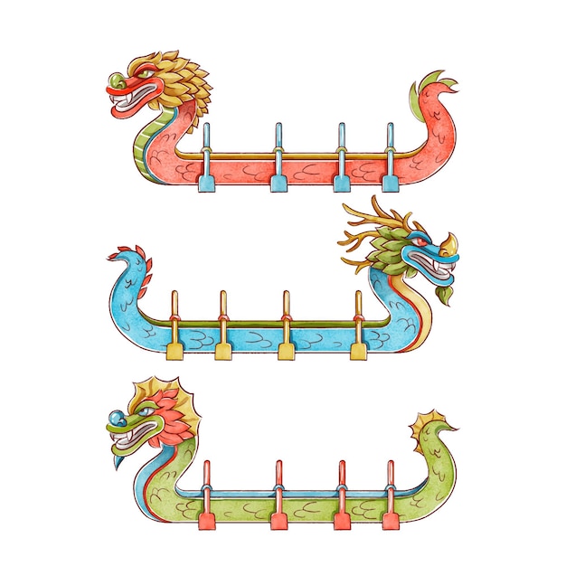 Hand painted watercolor dragon boat collection