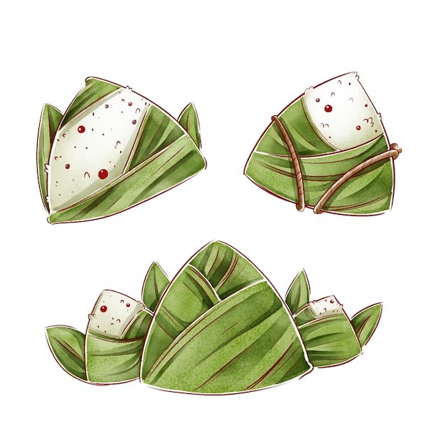 Free vector hand painted watercolor dragon boat's zongzi collection