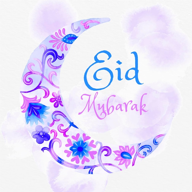 Hand painted watercolor eid al-fitr illustration