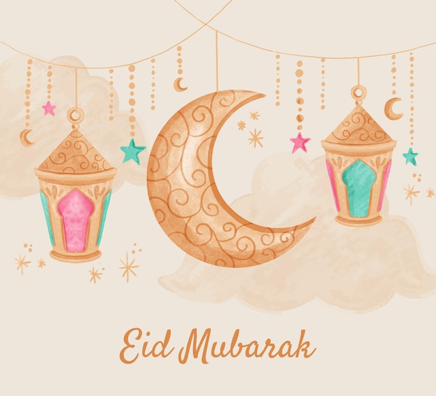 손으로 그린 수채화 eid al-fitr 그림