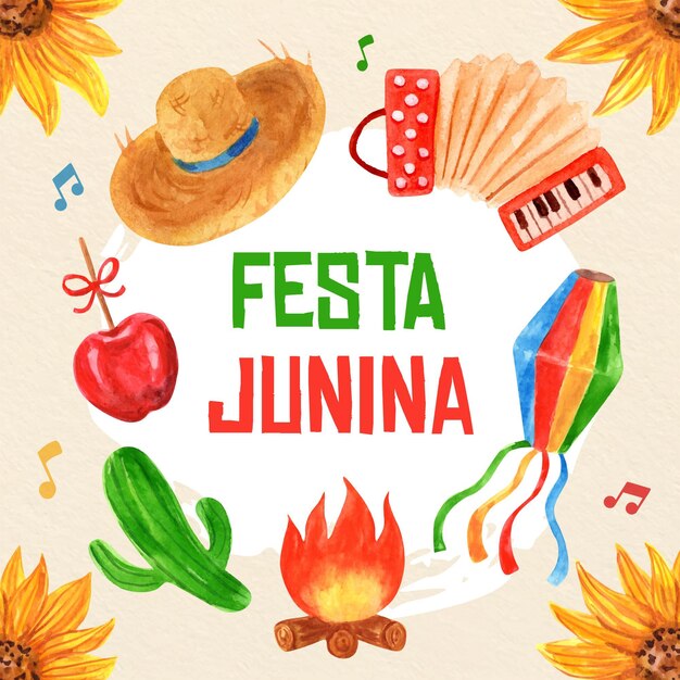 Hand painted watercolor festa junina illustration