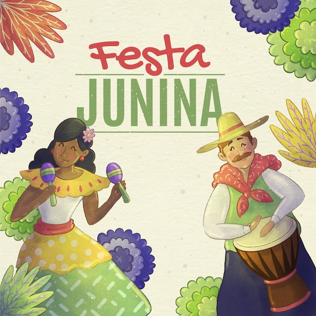Vettore gratuito illustrazione di festa junina dell'acquerello dipinto a mano