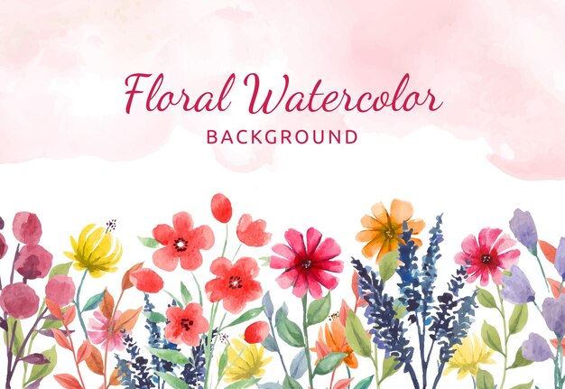 Hand painted watercolor floral background with colorful flowers