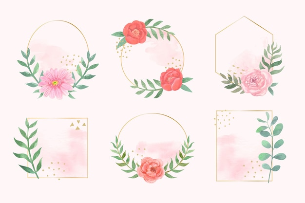 Hand painted watercolor floral frame collection