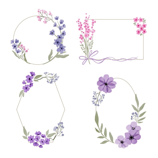 Hand painted watercolor floral frame set