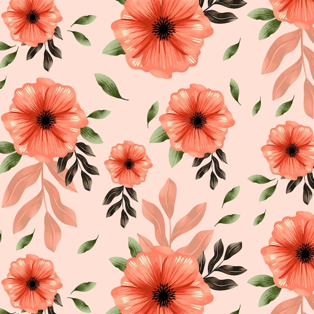 Hand painted watercolor floral pattern design in peach tones