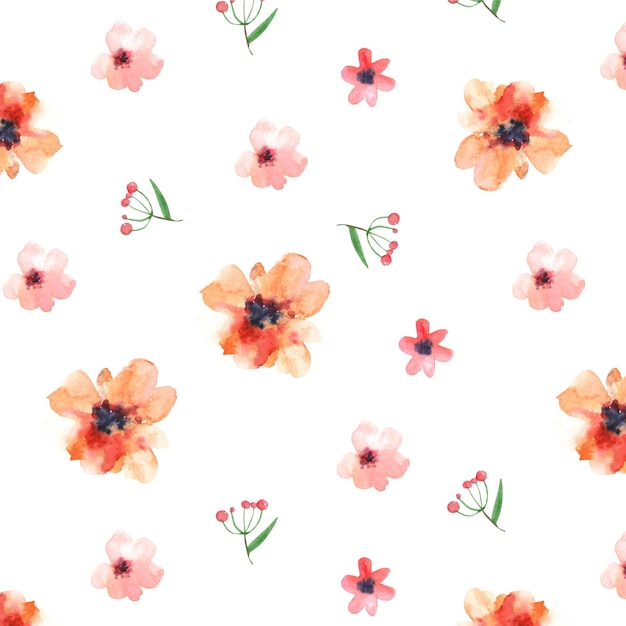 Hand painted watercolor floral pattern in peach tones