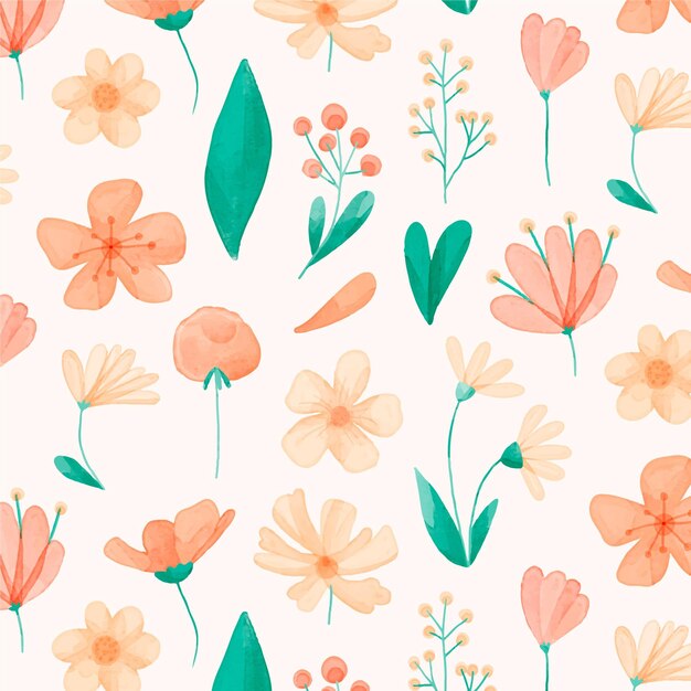 Hand painted watercolor floral pattern in peach tones