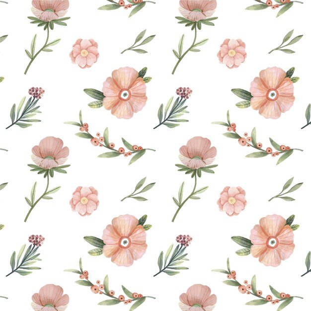 Hand painted watercolor floral pattern in peach tones