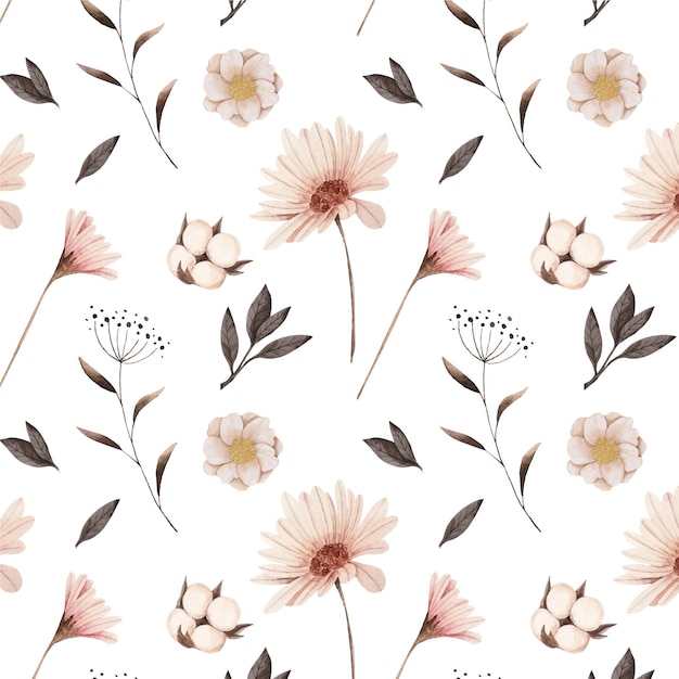 Hand painted watercolor floral pattern in peach tones