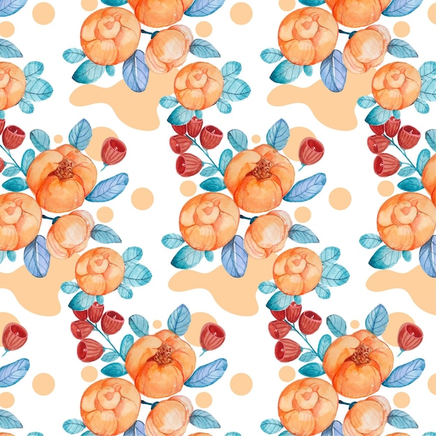 Hand painted watercolor floral pattern in peach tones