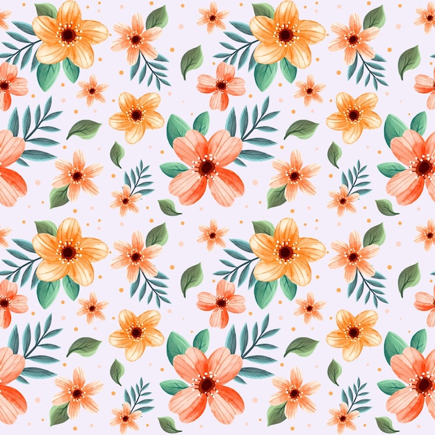 Hand painted watercolor floral pattern in peach tones