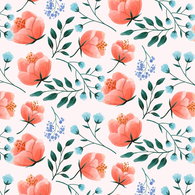 Free vector hand painted watercolor floral pattern in peach tones